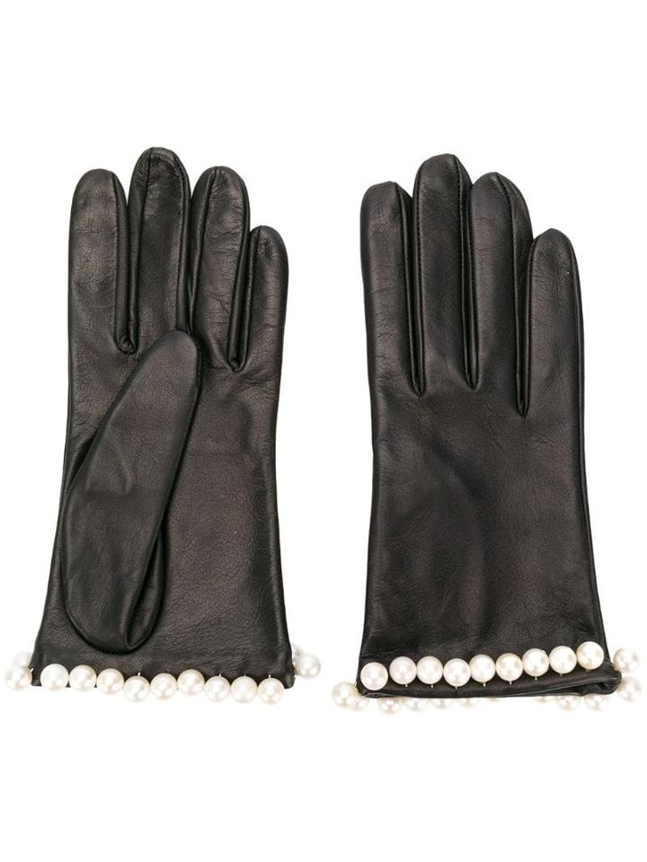 Manokhi Pearl Embellished Gloves - Black