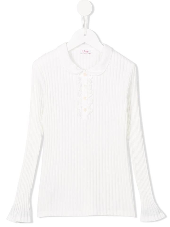 Il Gufo Ruffled Button Placket Top, Girl's, Size: 12 Yrs, White