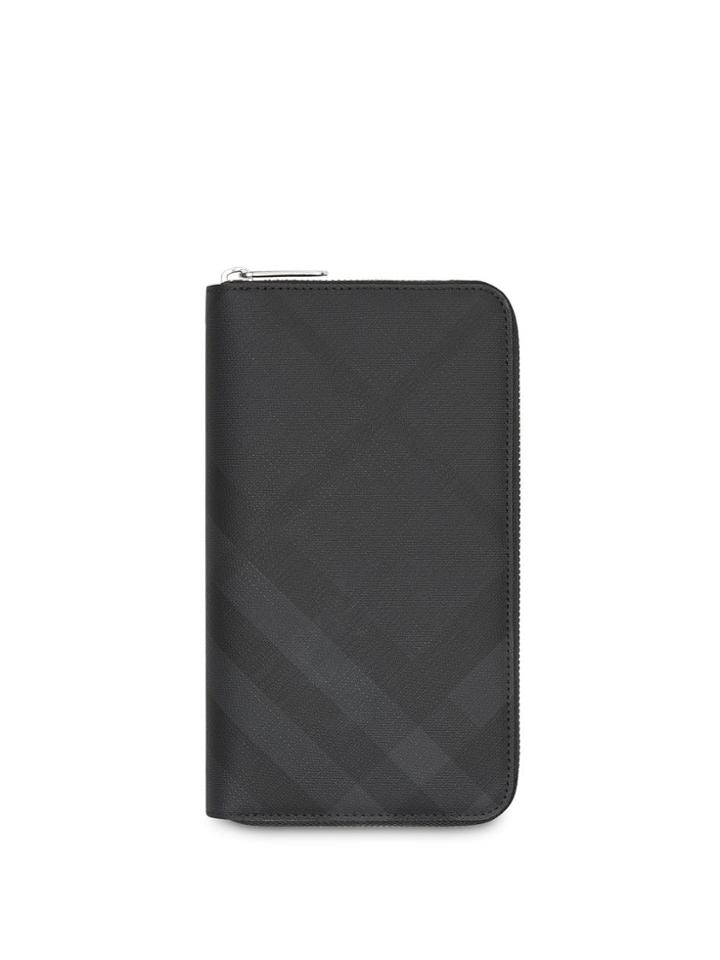Burberry London Check And Leather Ziparound Wallet - Grey