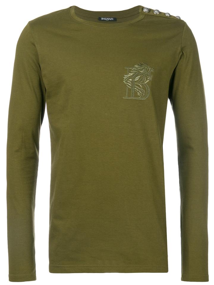 Balmain B Logo Embroidered Top - Green