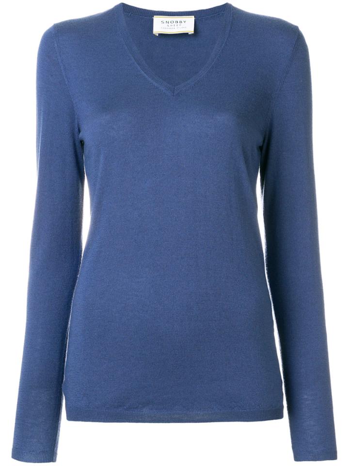Snobby Sheep Ribbed V-neck Sweater - Blue