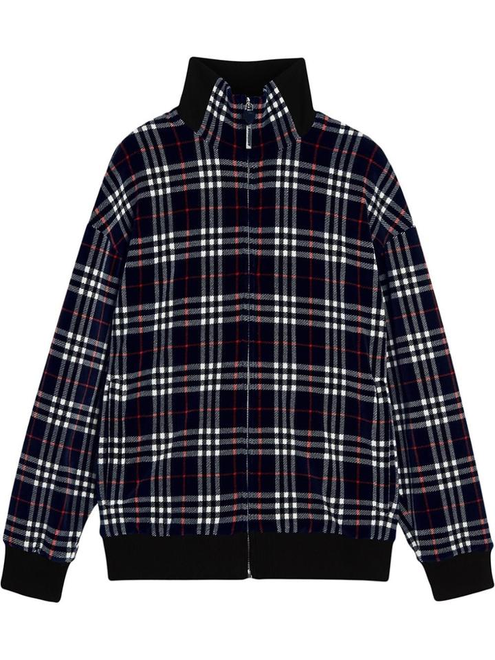 Burberry Check Velvet Bomber Jacket - Blue