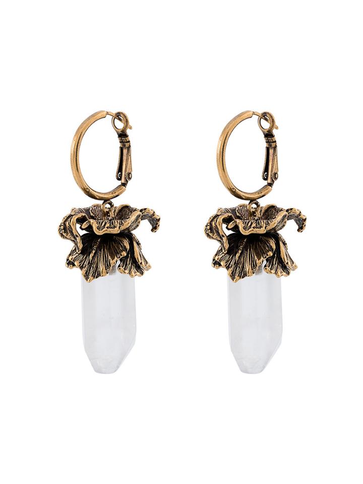 Alexander Mcqueen Glass Brass Iris Pendant Earrings - Metallic