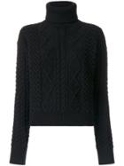 Saint Laurent Cable Knit Turtleneck Sweater - Black