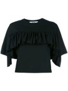 Msgm Ruffle Detail T-shirt, Women's, Size: Xs, Black, Cotton/polyester
