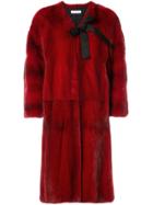 Oscar De La Renta Bow Detail Fur Coat - Red