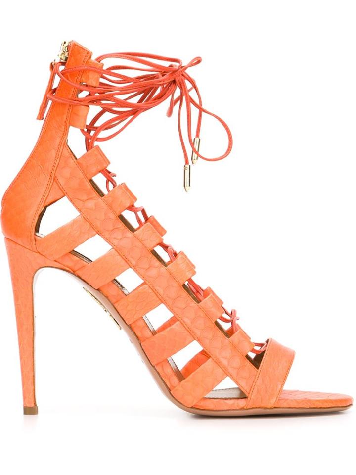 Aquazzura Amazon Sandals, Women's, Size: 37, Yellow/orange, Python Skin