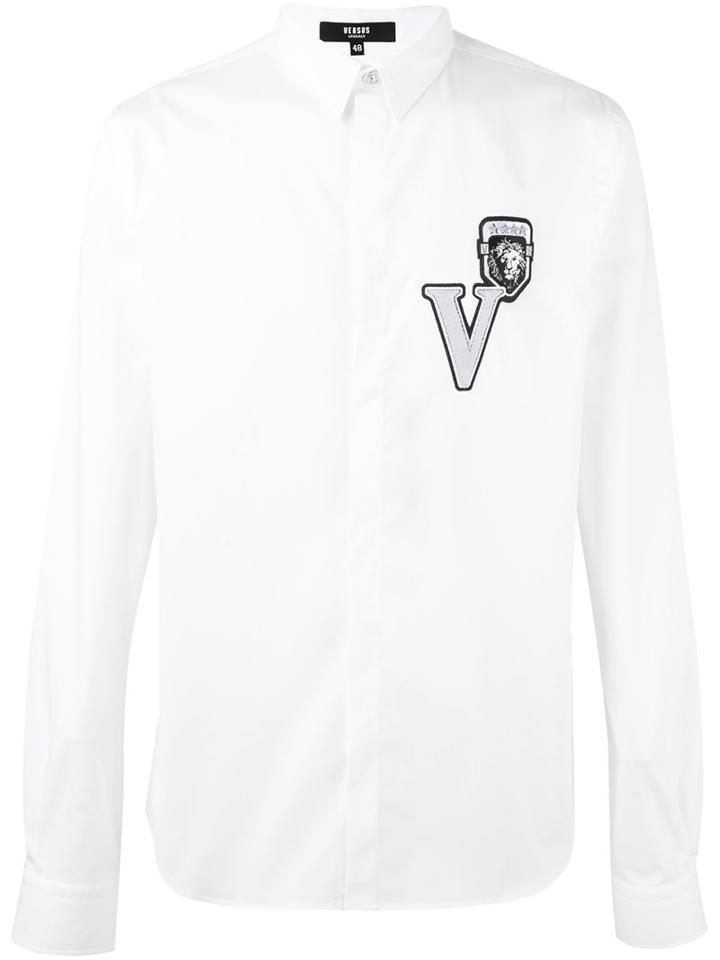 Versus Logo Patch Shirt, Men's, Size: 48, White, Cotton/spandex/elastane