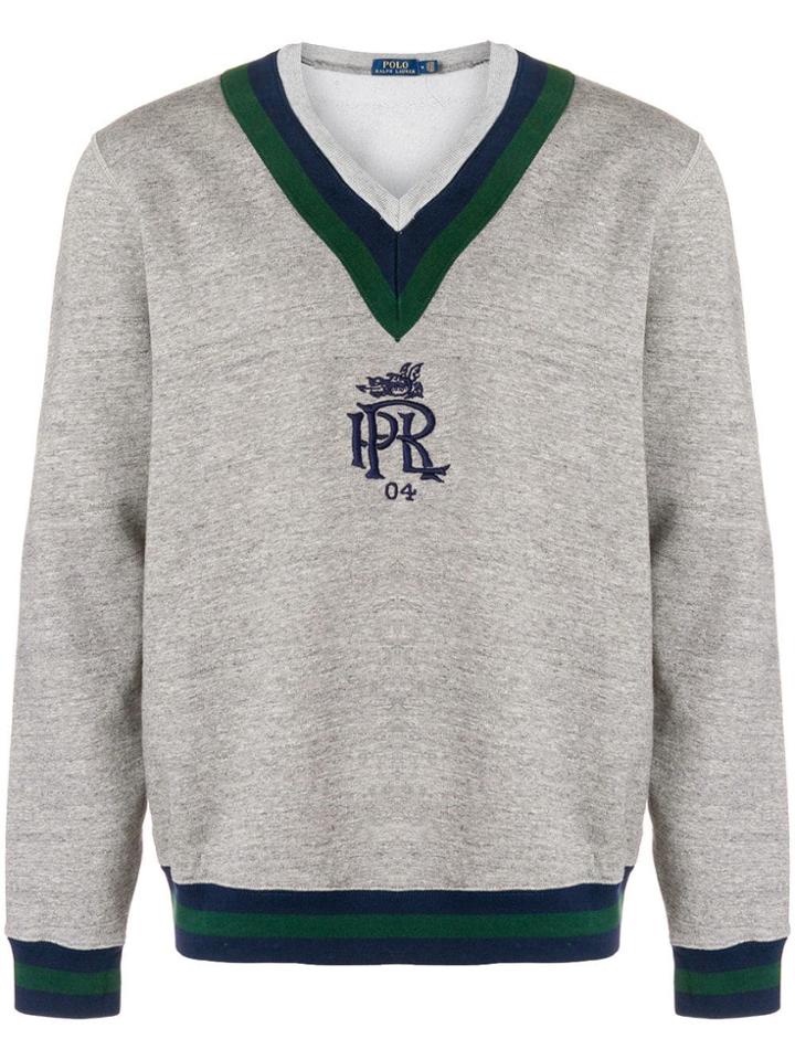 Polo Ralph Lauren Logo Embroidered V-neck Sweatshirt - Grey