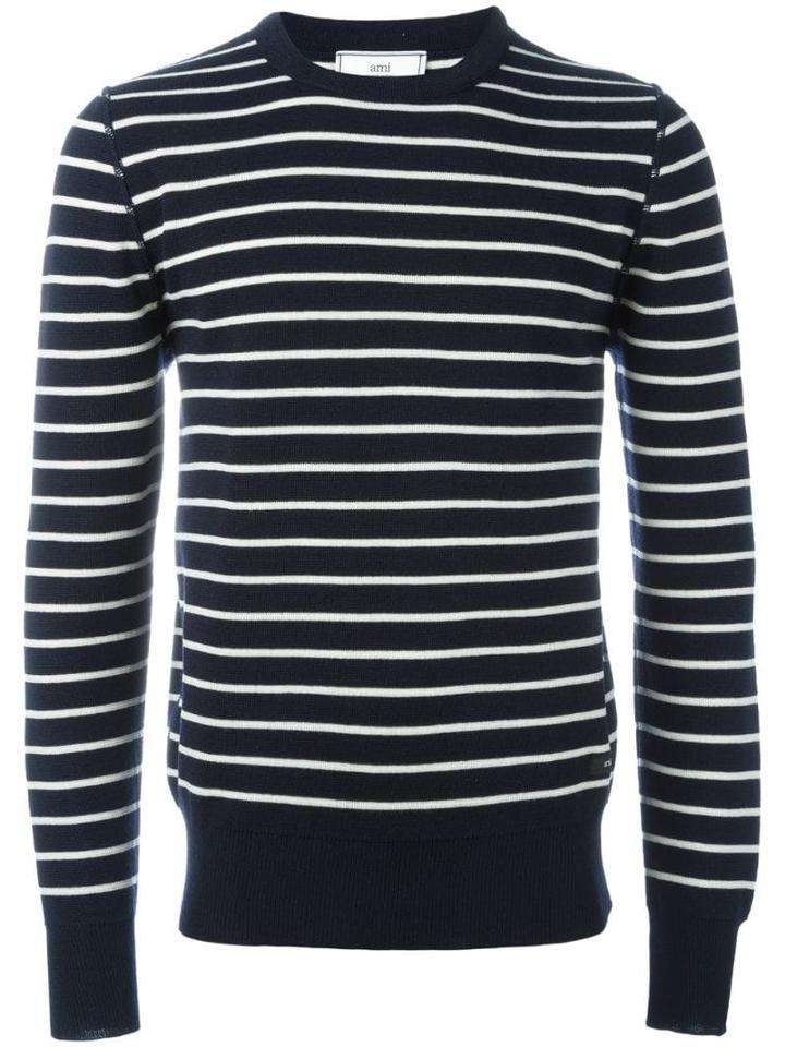 Ami Paris Striped Crew Neck Jumper - Blue