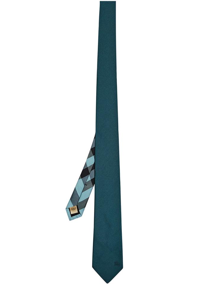 Burberry Modern Cut Check Detail Tie - Blue
