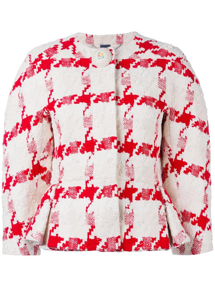 Alexander Mcqueen Houndstooth Peplum Jacket, Women's, Size: 40, White, Silk/cotton/linen/flax/silk