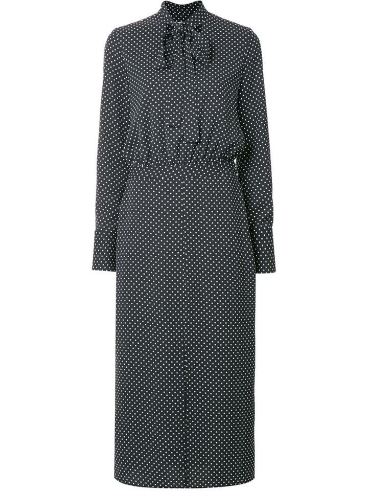 Ck Calvin Klein Polka Dotted Tie Neck Dress - Black