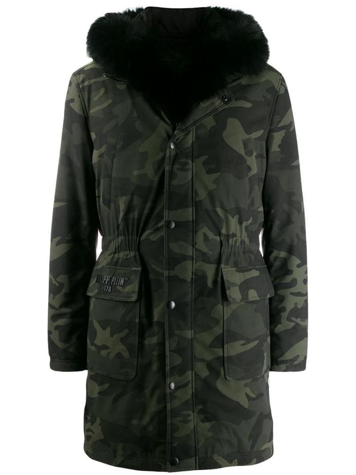 Philipp Plein Camouflage Print Parka Coat - Green