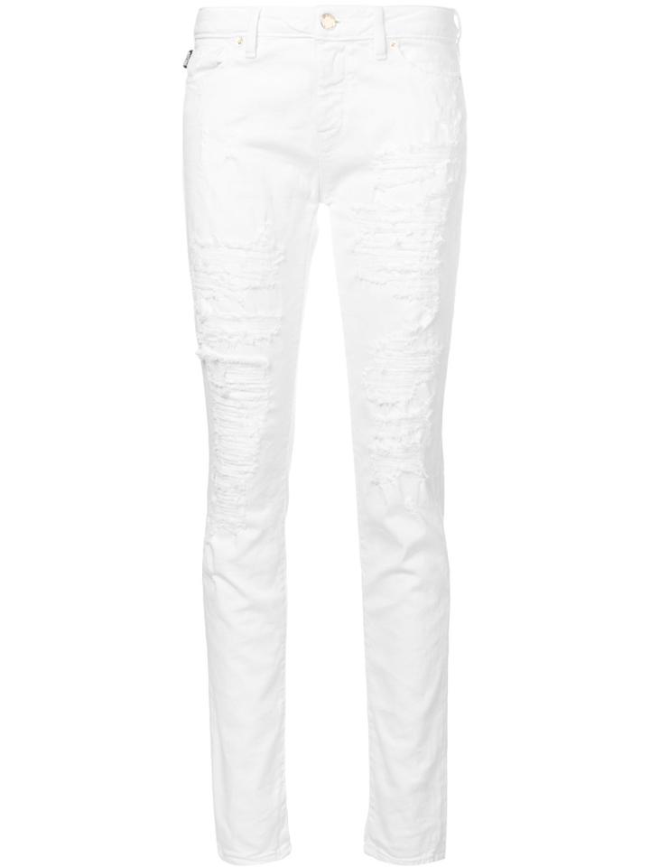 Love Moschino Distressed Low-rise Jeans - White