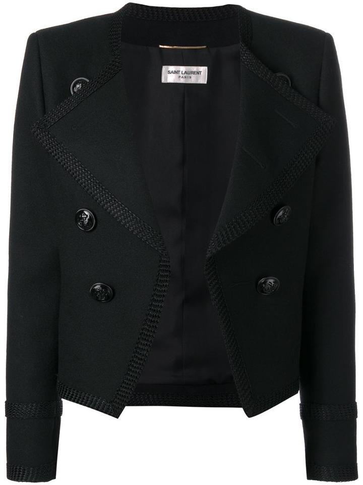 Saint Laurent Spencer Cropped Jacket, Women's, Size: 42, Black, Silk/wool