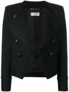Saint Laurent Spencer Cropped Jacket, Women's, Size: 42, Black, Silk/wool