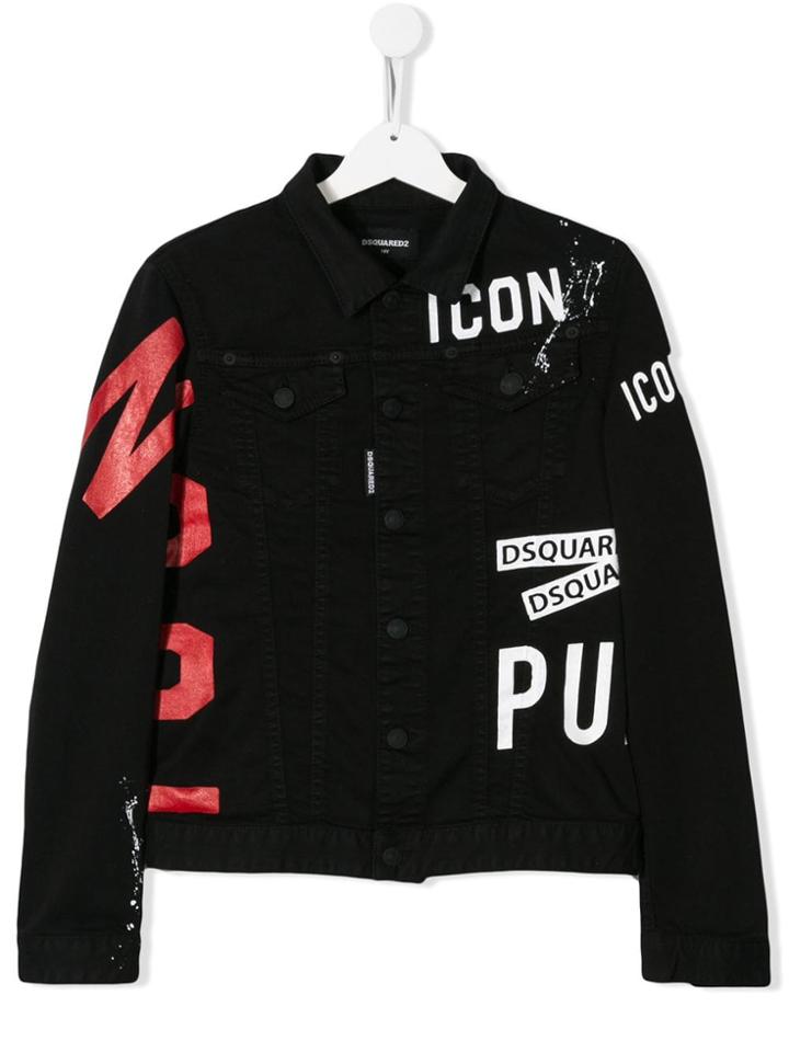 Dsquared2 Kids Teen Printed Denim Shirt Jacket - Black