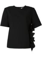 Msgm Ruffle Detail Crepe Top, Women's, Size: 46, Black, Polyester/spandex/elastane/viscose