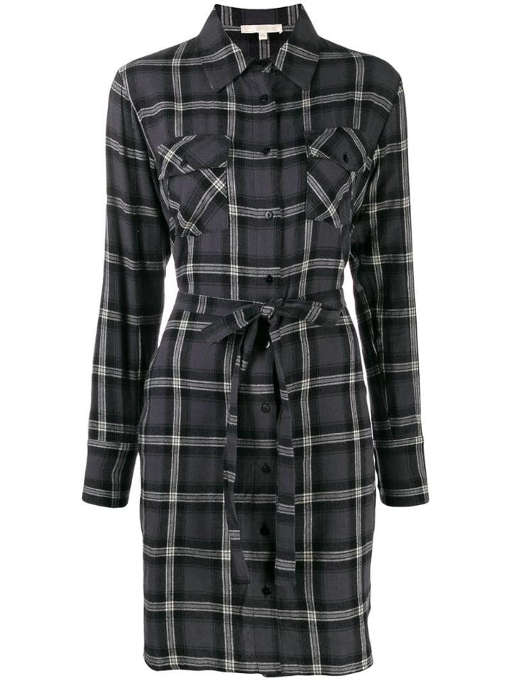 Gold Hawk Plaid Print Dress - Grey