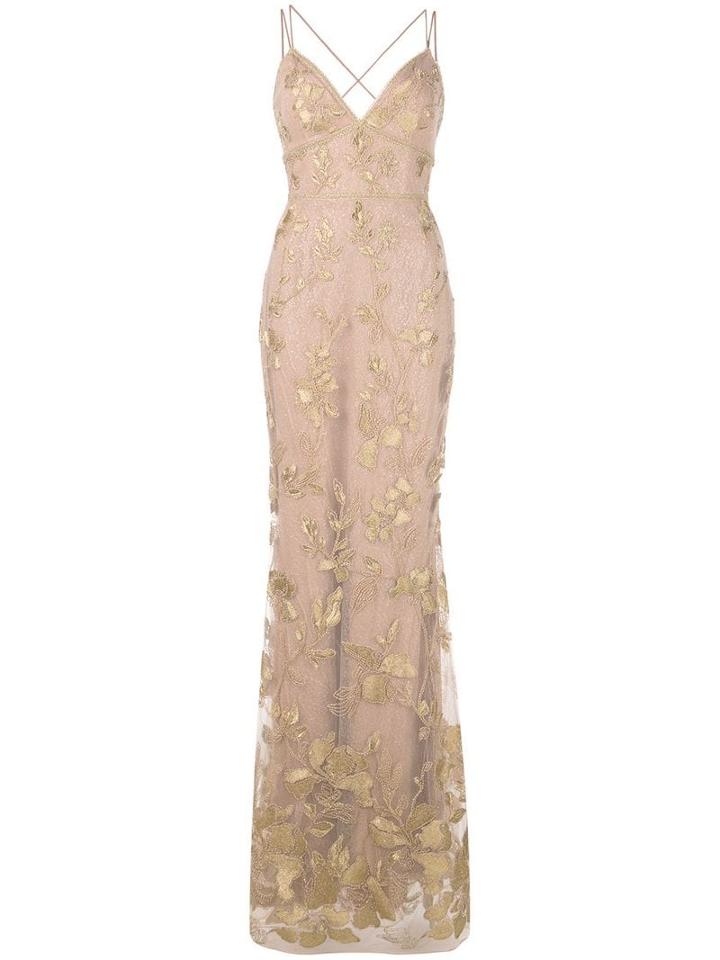 Marchesa Notte Long Floral Dress - Gold