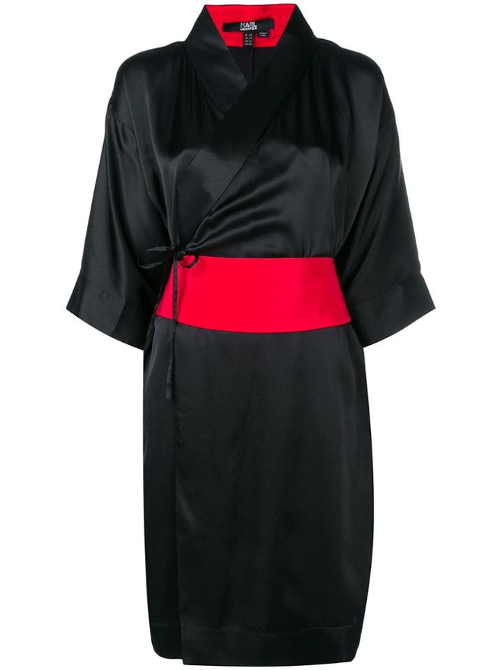 Karl Lagerfeld Obi Belted Kimono Dress - Black