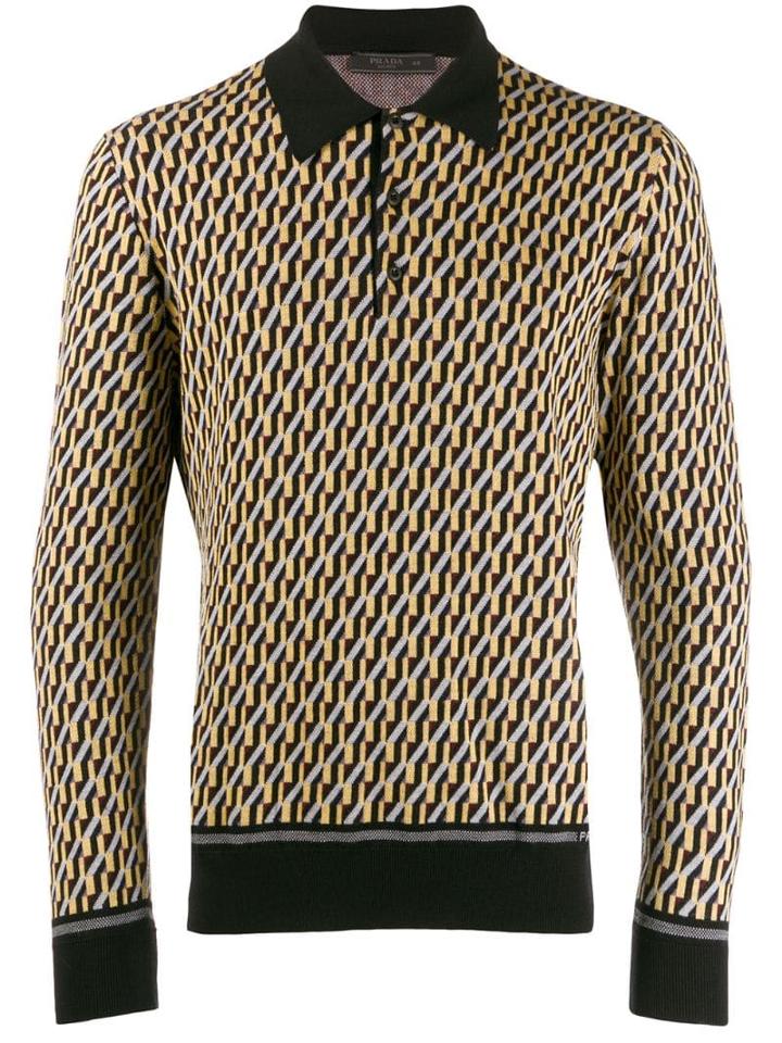 Prada Long-sleeve Intarsia Polo Shirt - Yellow