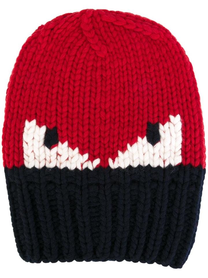 Fendi Bag Bugs Beanie, Men's, Red, Wool