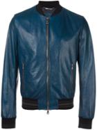 Dolce & Gabbana Leather Bomber Jacket, Men's, Size: 46, Blue, Lamb Skin/acetate/viscose/cotton