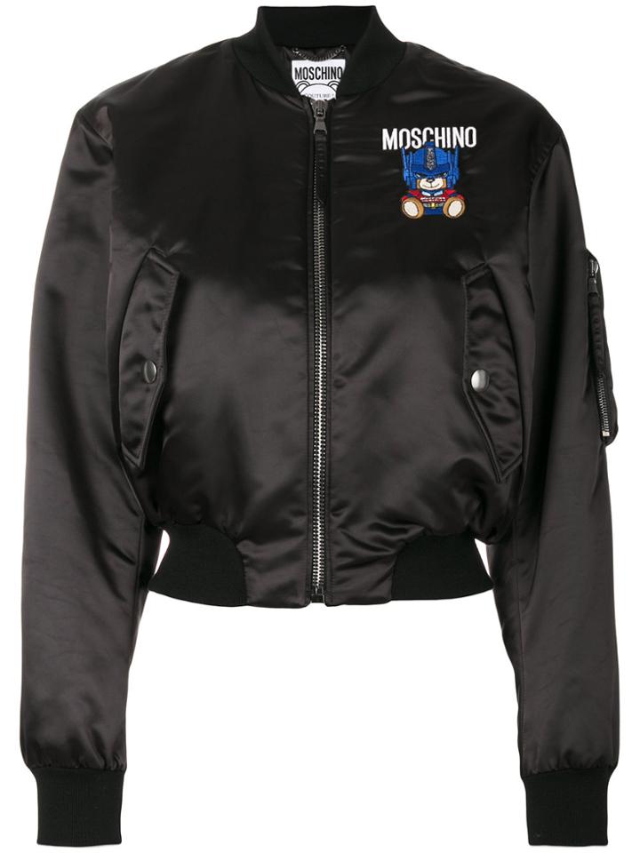 Moschino Robot Bear Patch Bomber Jacket - Black