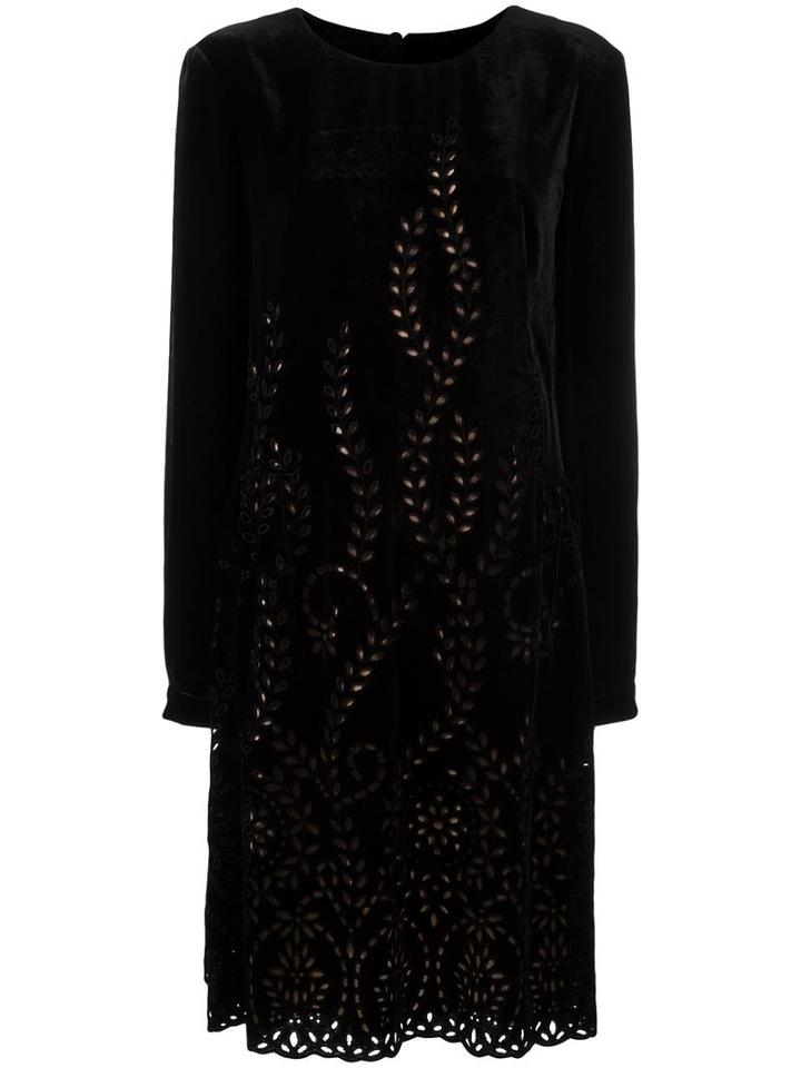 Alberta Ferretti Perforated Detailing Flared Dress, Women's, Size: 42, Black, Rayon/silk/cotton/acetate
