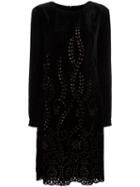 Alberta Ferretti Perforated Detailing Flared Dress, Women's, Size: 42, Black, Rayon/silk/cotton/acetate