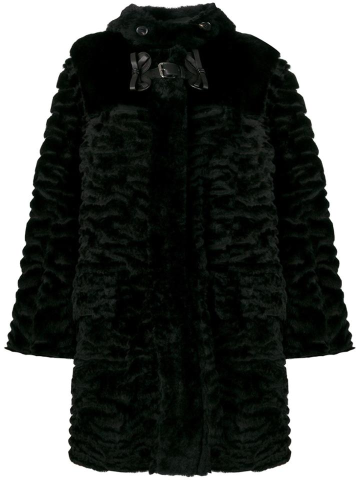Fendi Fur Bow Buckle Coat - Black