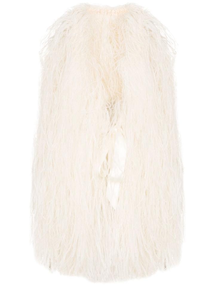 One Vintage Feather Cropped Cape - White