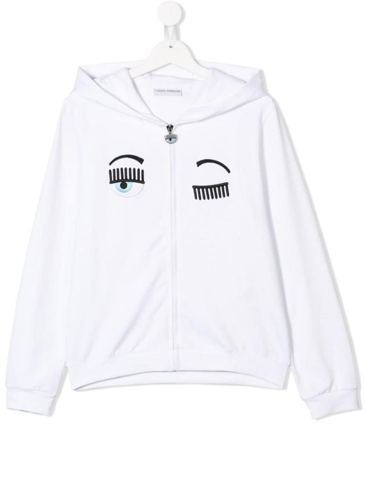 Chiara Ferragni Kids Teen Eyes Logo Hoodie - White