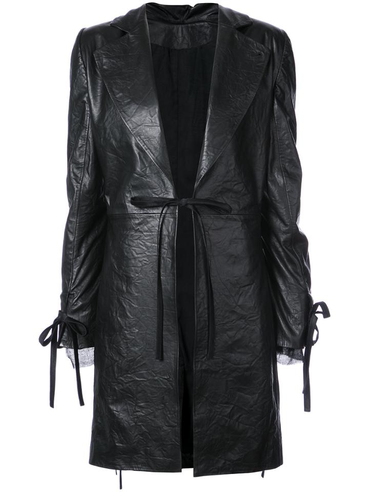 Ann Demeulemeester Straight Fit Leather Coat - Black