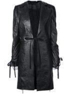 Ann Demeulemeester Straight Fit Leather Coat - Black