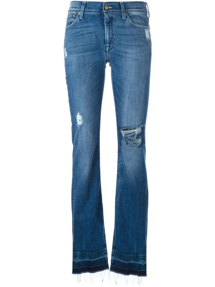 7 For All Mankind Distressed Bootcut Jeans, Women's, Size: 26, Blue, Cotton/polyester/spandex/elastane