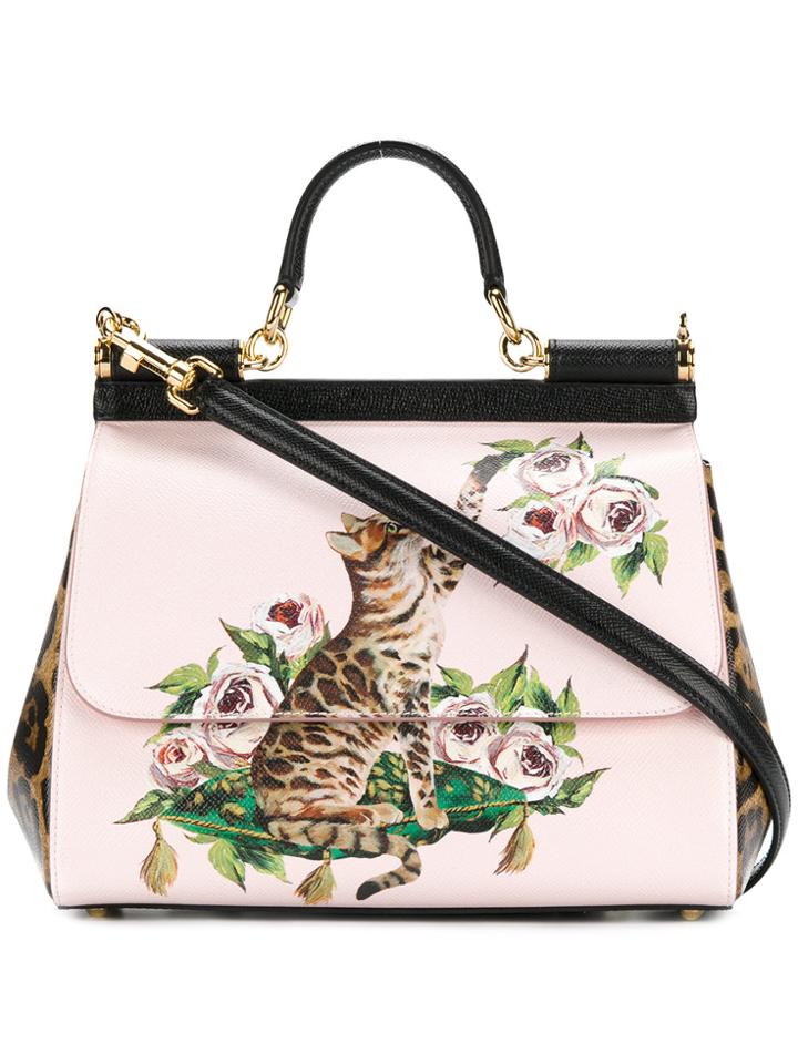 Dolce & Gabbana Sicily Zambia Cat Shoulder Bag - Pink & Purple