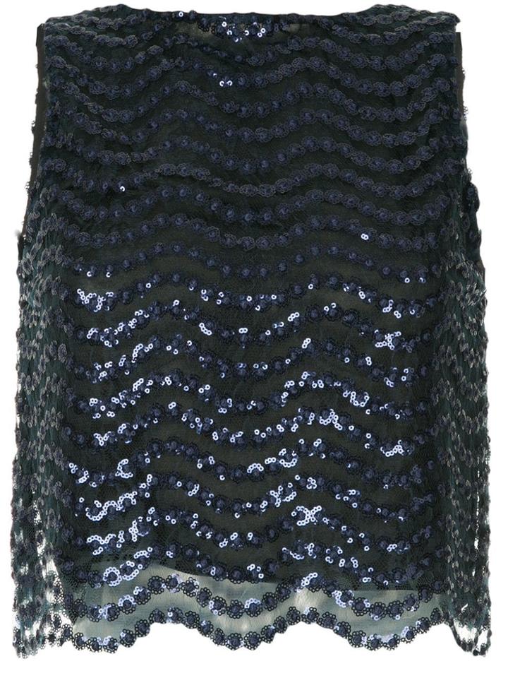 Alice+olivia Sequin Embellished Mesh Top - Blue