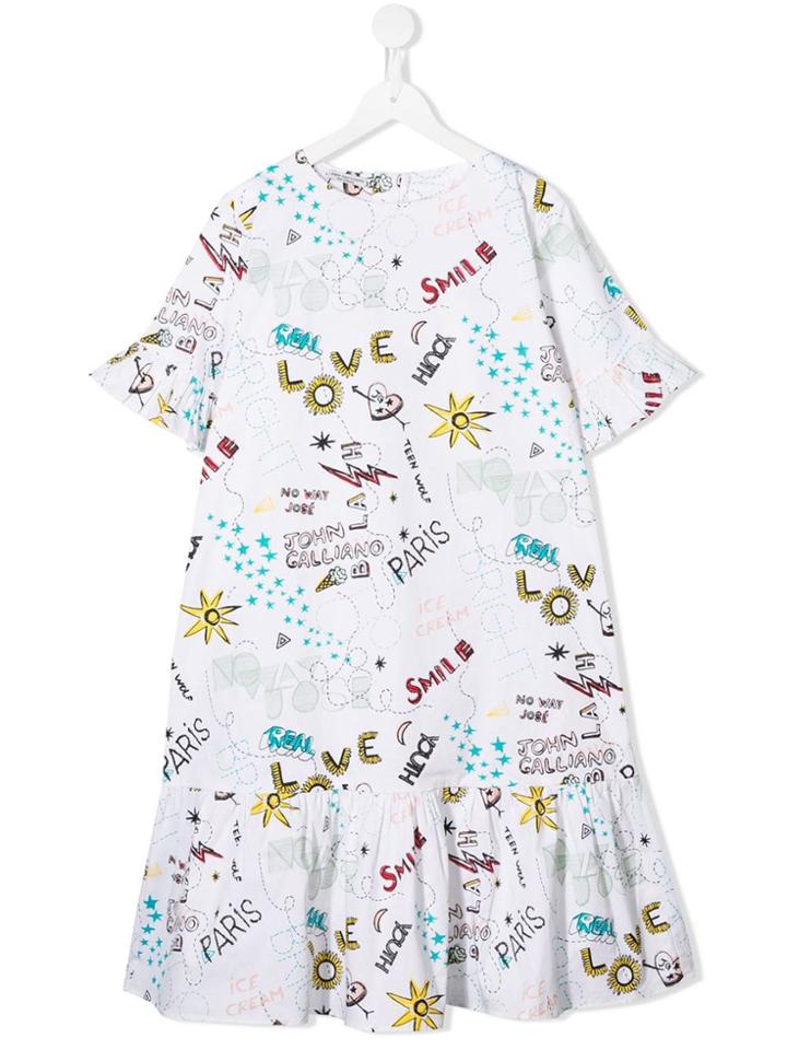 John Galliano Kids Graffiti Print Dress - White