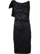 Carolina Herrera Bow Shoulder Cloqué Dress, Women's, Size: 8, Black, Spandex/elastane/silk/polyamide/polyester