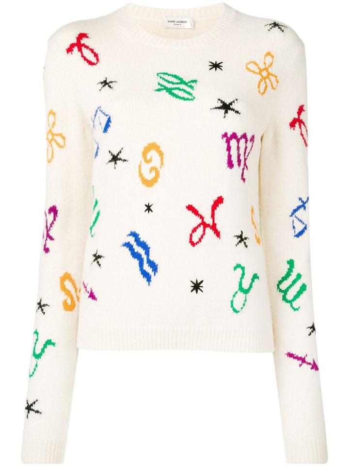 Saint Laurent Horoscope Intarsia Jumper - White