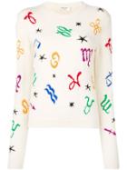 Saint Laurent Horoscope Intarsia Jumper - White