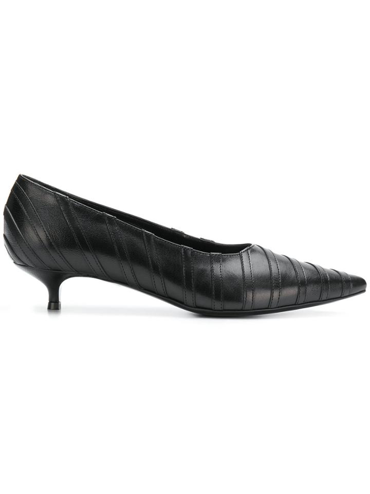 Sonia Rykiel Striped Pointed Kitten Heel Pumps - Black
