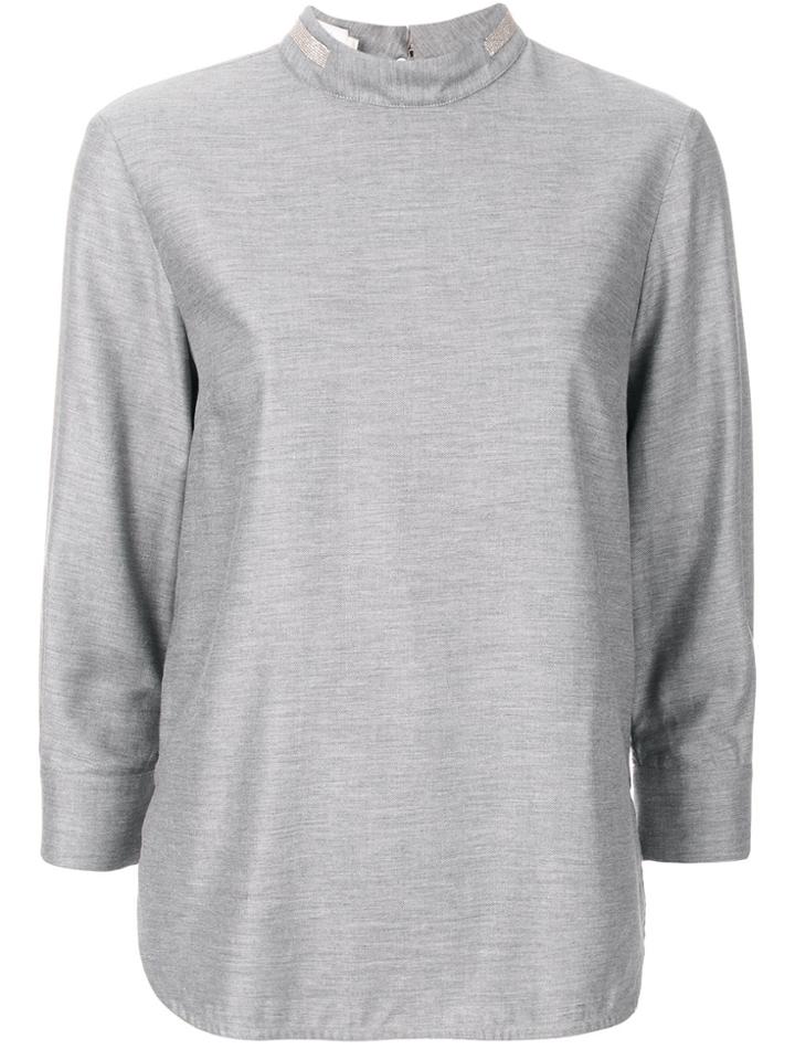 Barba High Collar Blouse - Grey