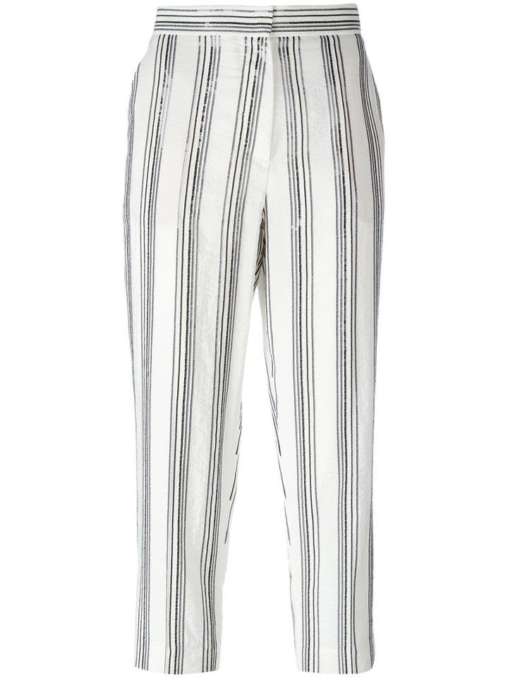 Brunello Cucinelli Striped Cropped Trousers, Women's, Size: 40, White, Silk/polyamide/polyester/acetate