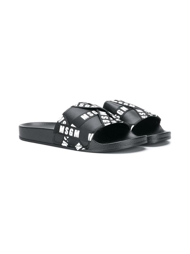 Msgm Kids Logo Sliders - Black