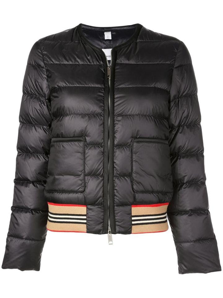 Burberry Icon Stripe Detail Down-filled Puffer Jacket - Black