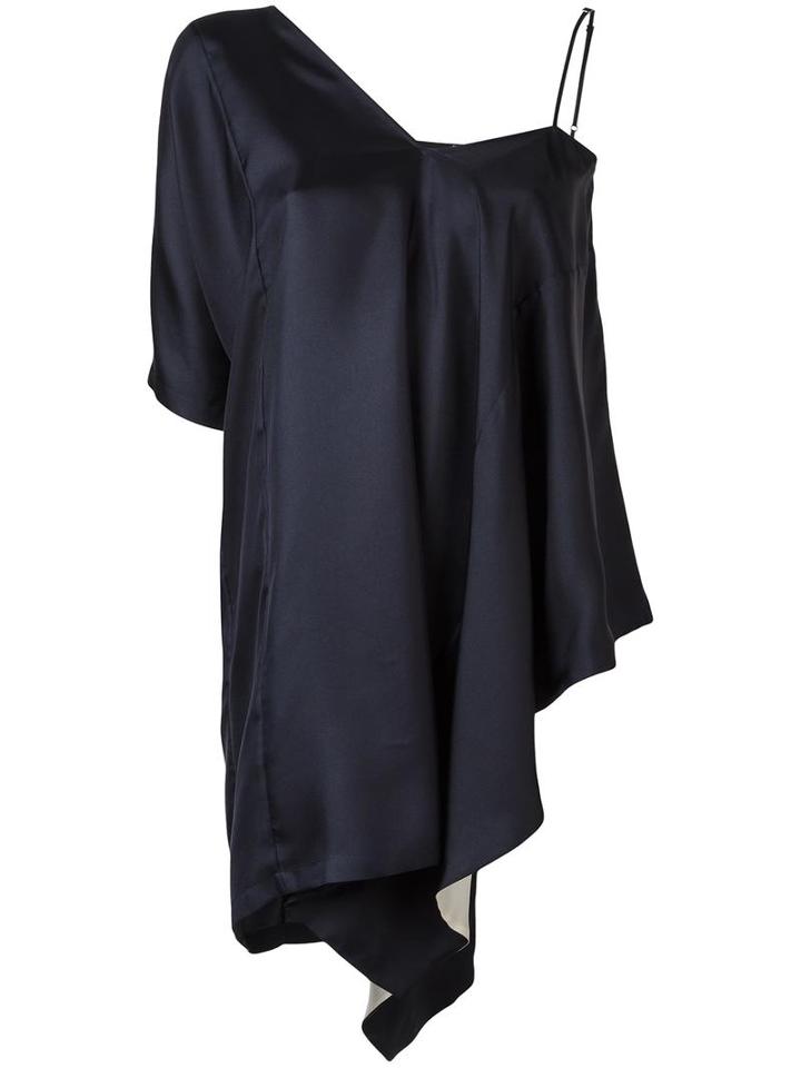 Maison Margiela Asymmetric Sleeve Draped Blouse, Women's, Size: 42, Blue, Silk